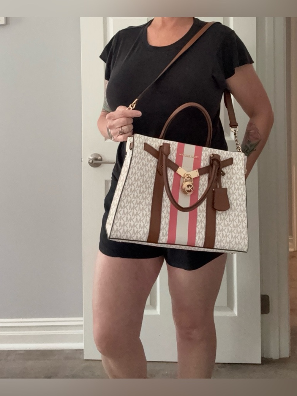 Michael Kors White, Pink & Brown Nouveau Hamilton Purse - Picture 11 of 11